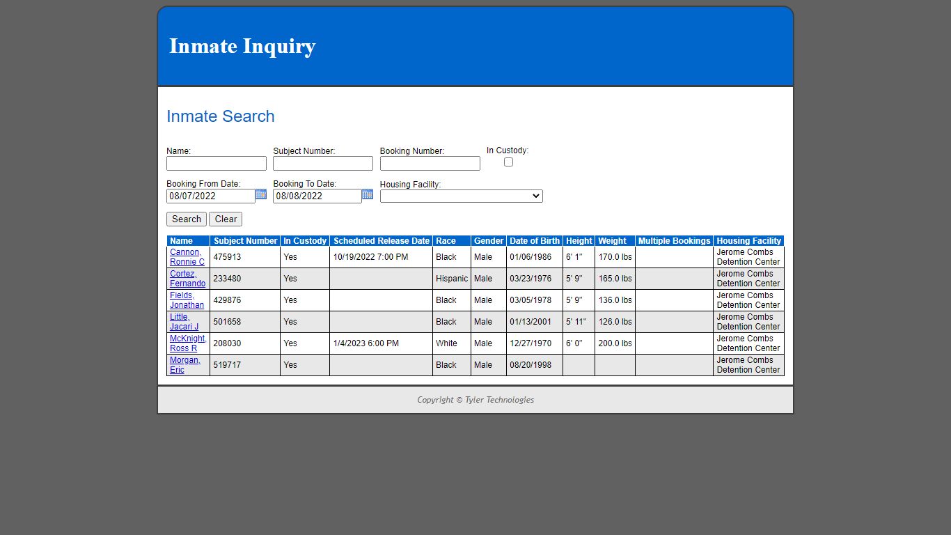 Inmate Search